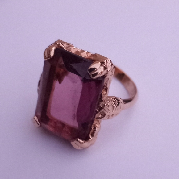 c1973 Sarah Coventry Twilight Amethyst Glass Rhinestone Gold Tone Parure - Picture 5 of 10